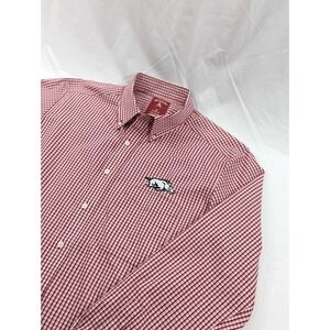 Arkansas Razorback Med Long Sleeve Shirt Red Plaid  Hogs Embroidery NCAA Antigua